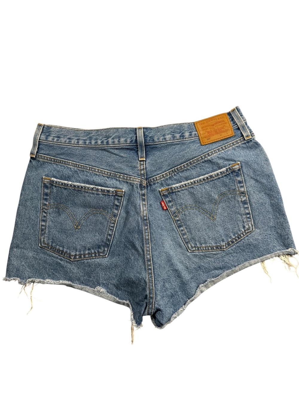 Levi's 501 W32 100% Cotton Light Blue Button Distressed Denim Cutoff Jean Shorts - Picture 2 of 11
